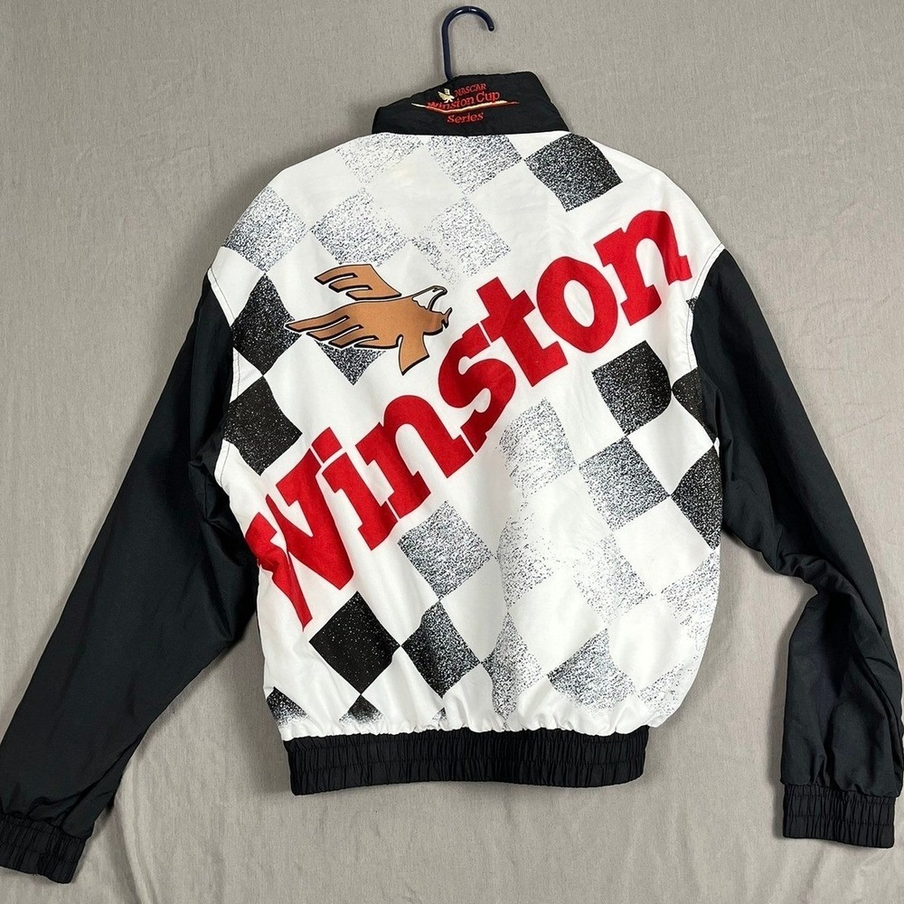 Winston Cup Series Jacket Mens L Vintage Black Yellow NASCAR Swingster EUC